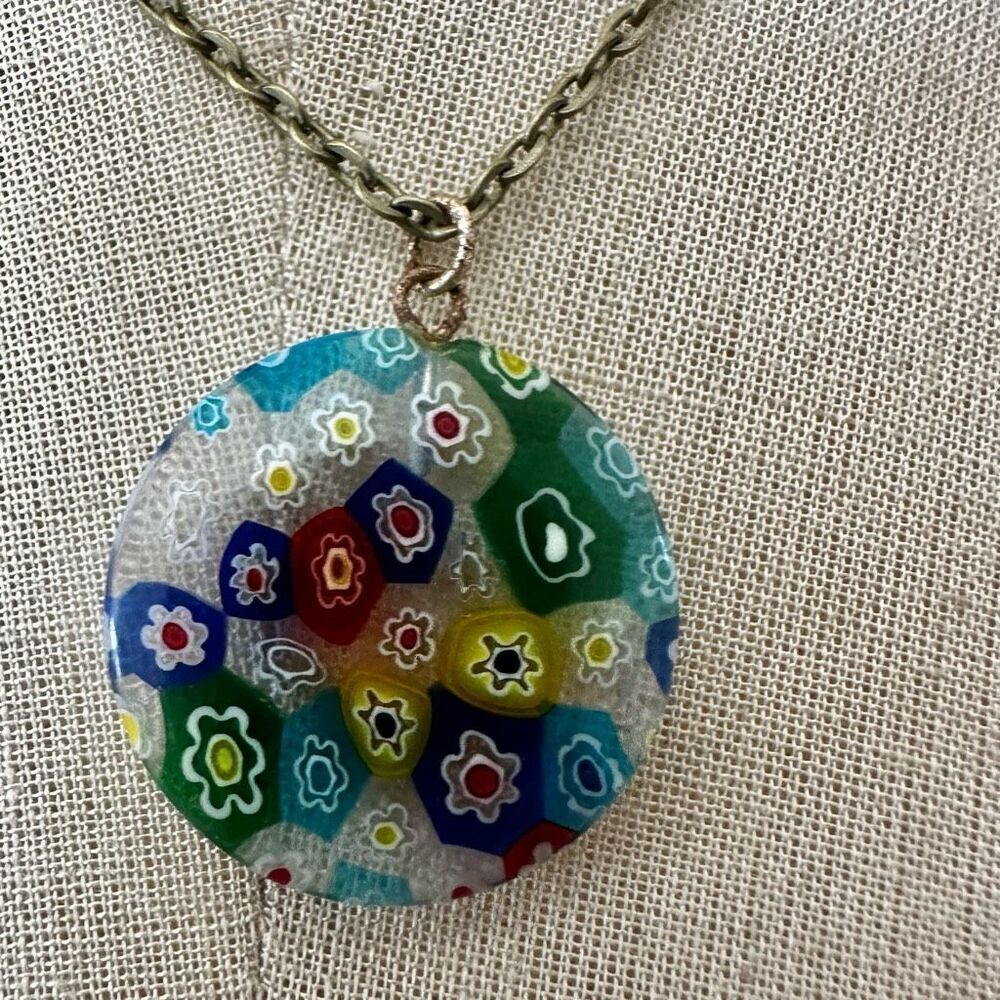 Murano Millefiori Glass Pendant Necklace